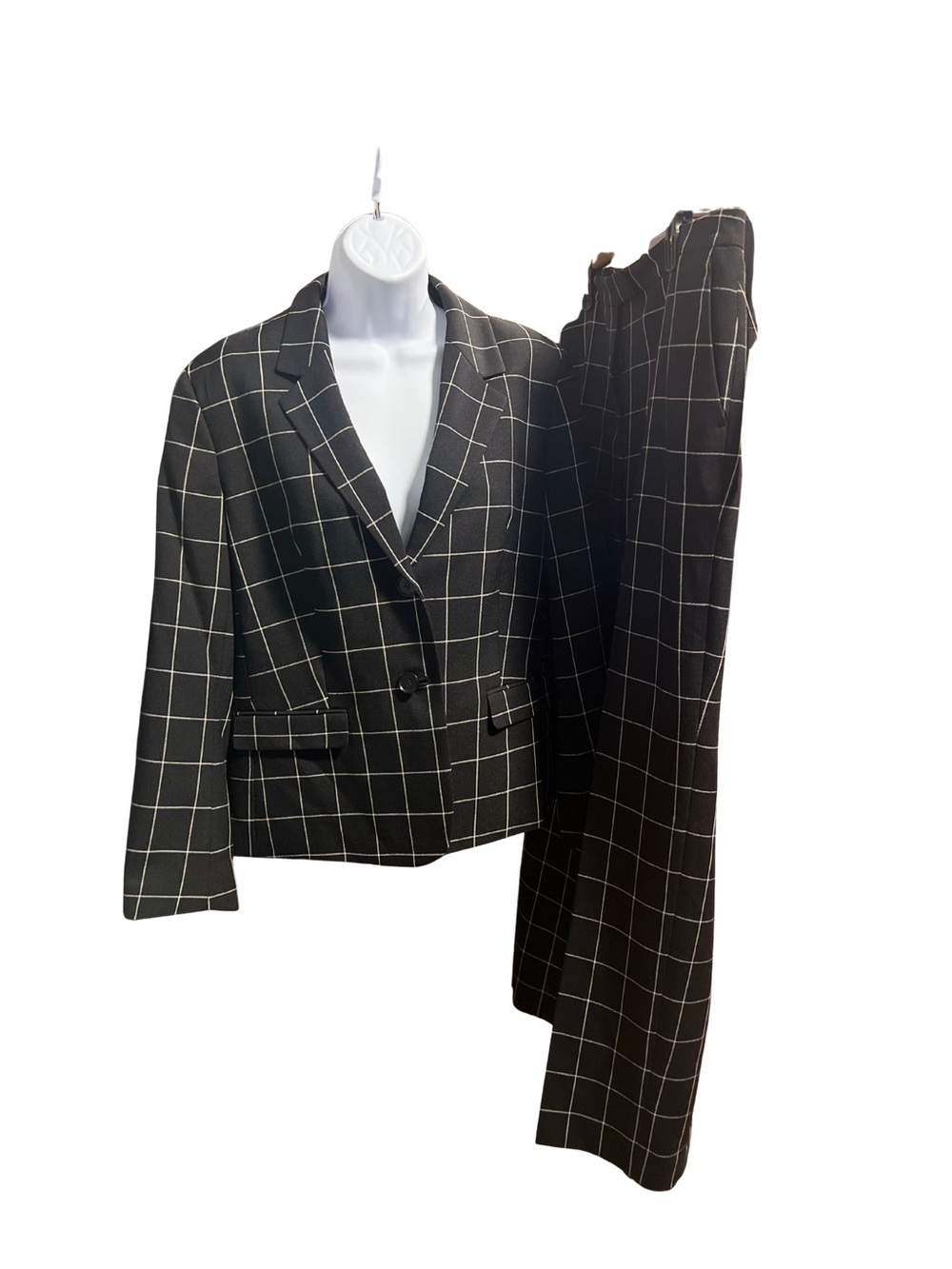 Le Suit Women Vanilla Ice Black Squared Blazer Pantsuit Set Size Petite 16